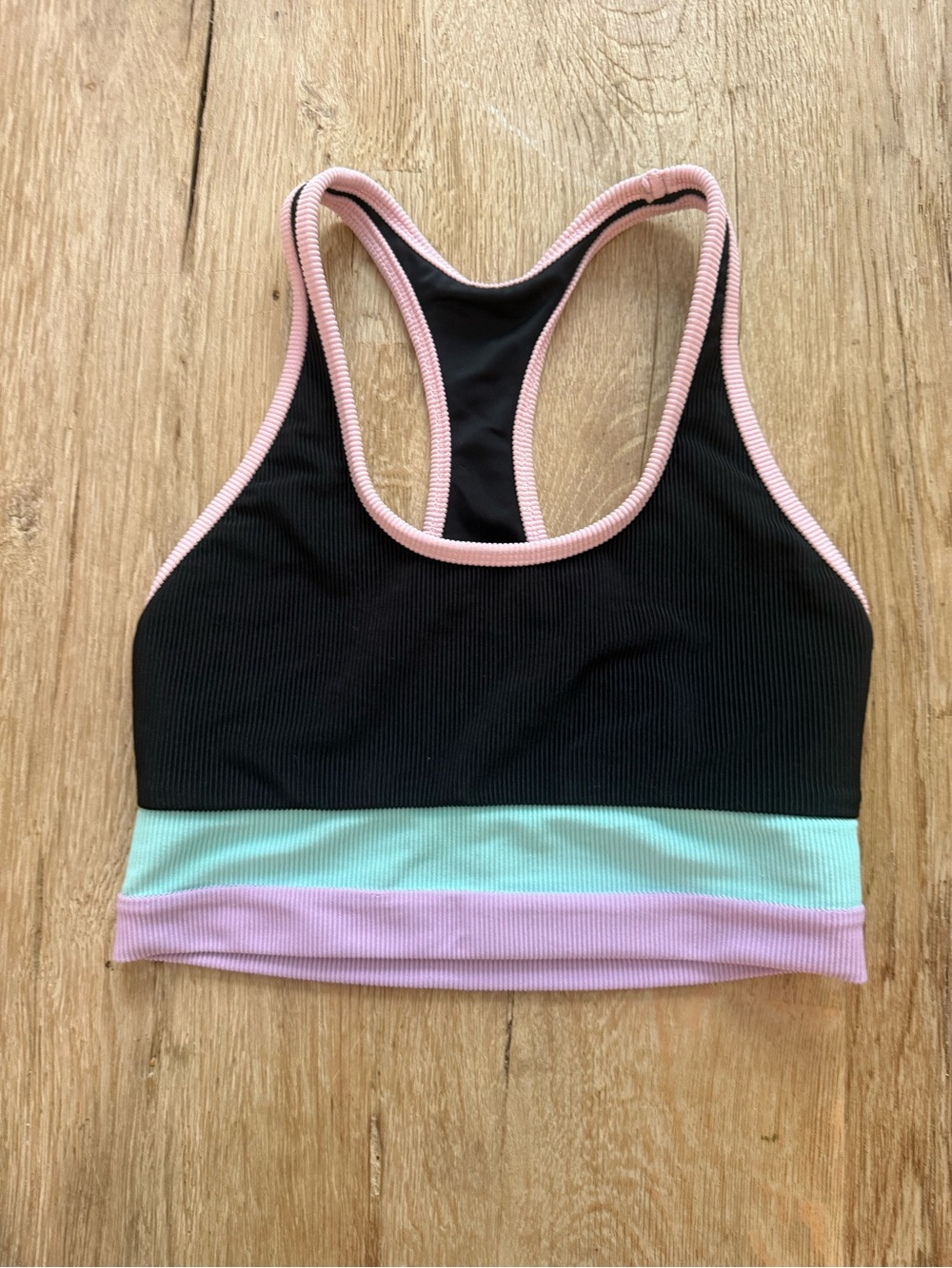 Beach Riot Black Crop Top with Light Pink Trim